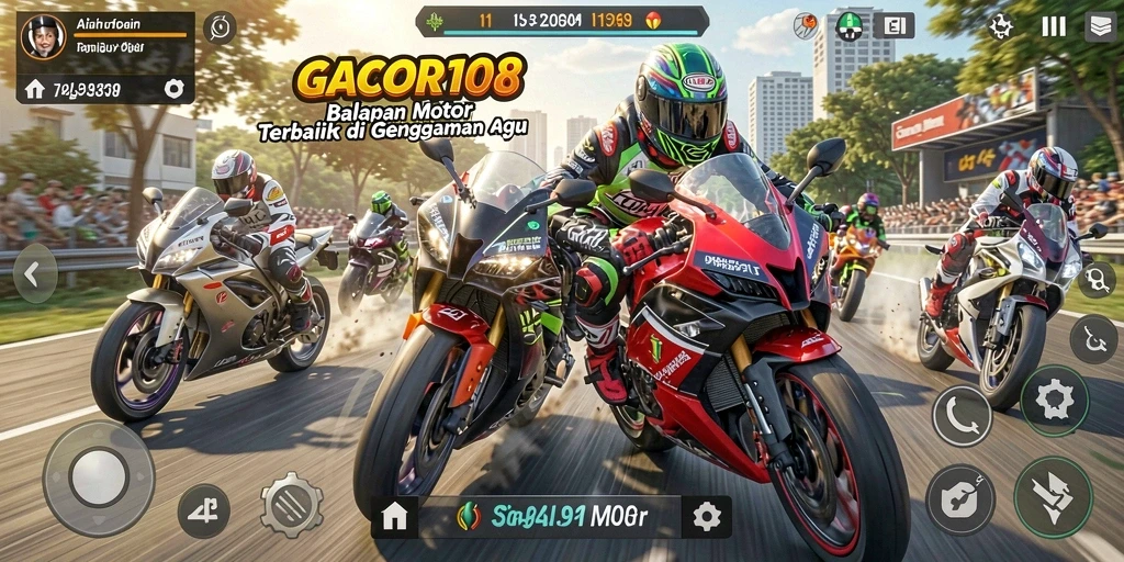 Gameplay mendebarkan GACOR108 dengan balapan motor yang seru.
