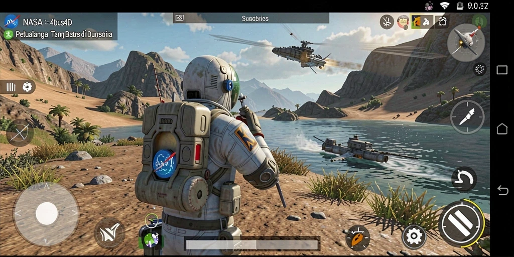 Screenshot gameplay menunjukkan eksplorasi luar angkasa yang mendebarkan.