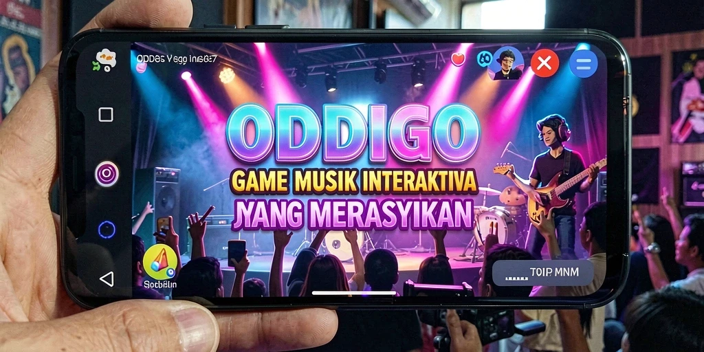 Tampilan gameplay interaktif ODDIGO yang penuh warna dan musik.