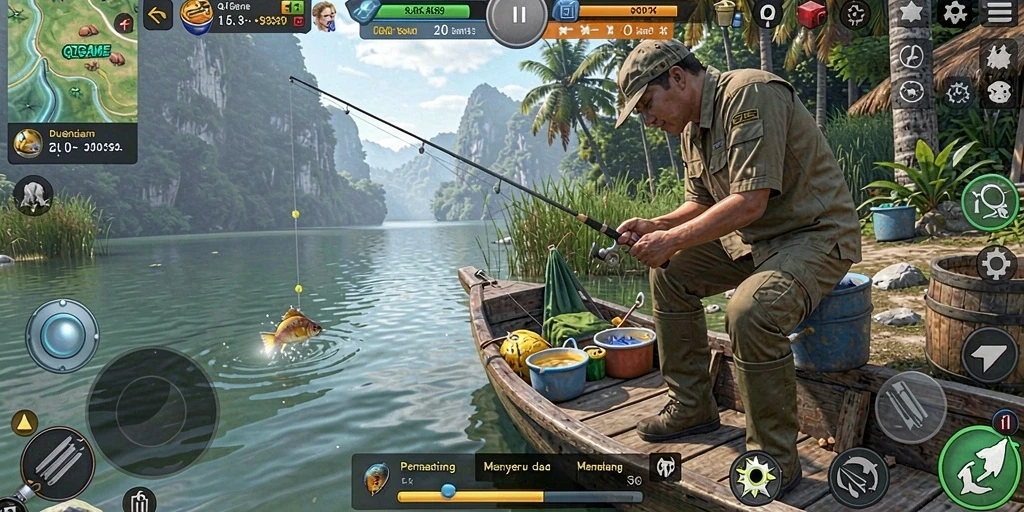Tangkapan ikan yang menakjubkan di lautan yang menenangkan.